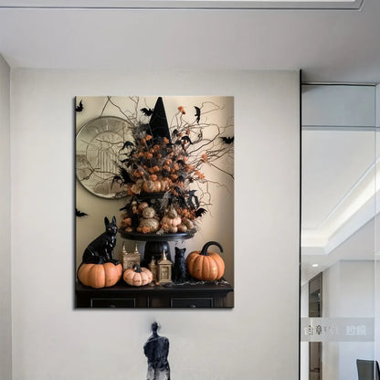 Halloween Cute Black Cat and Pumpkin Wall Art