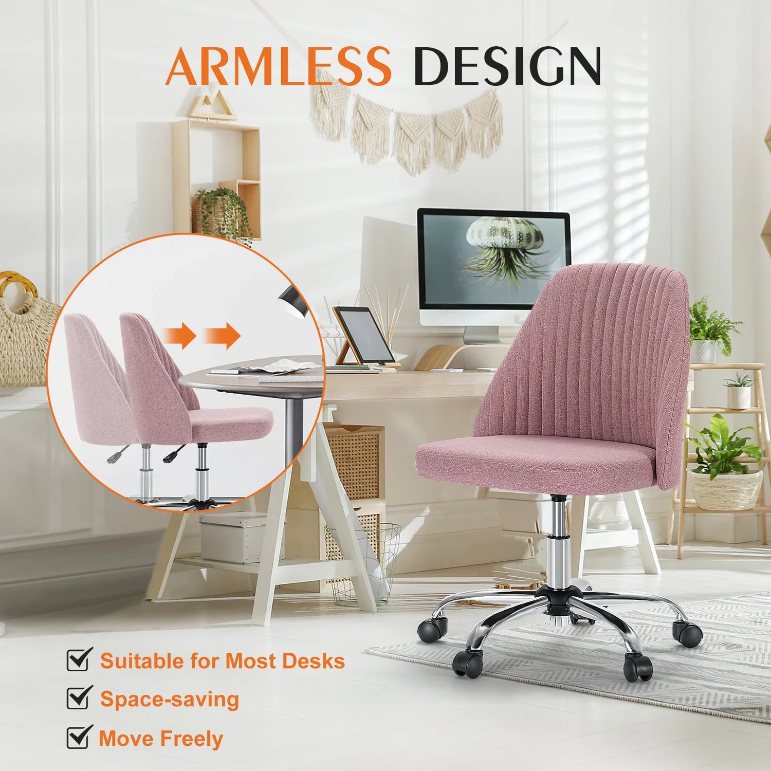 JHK Armless Small Desk Office Chair