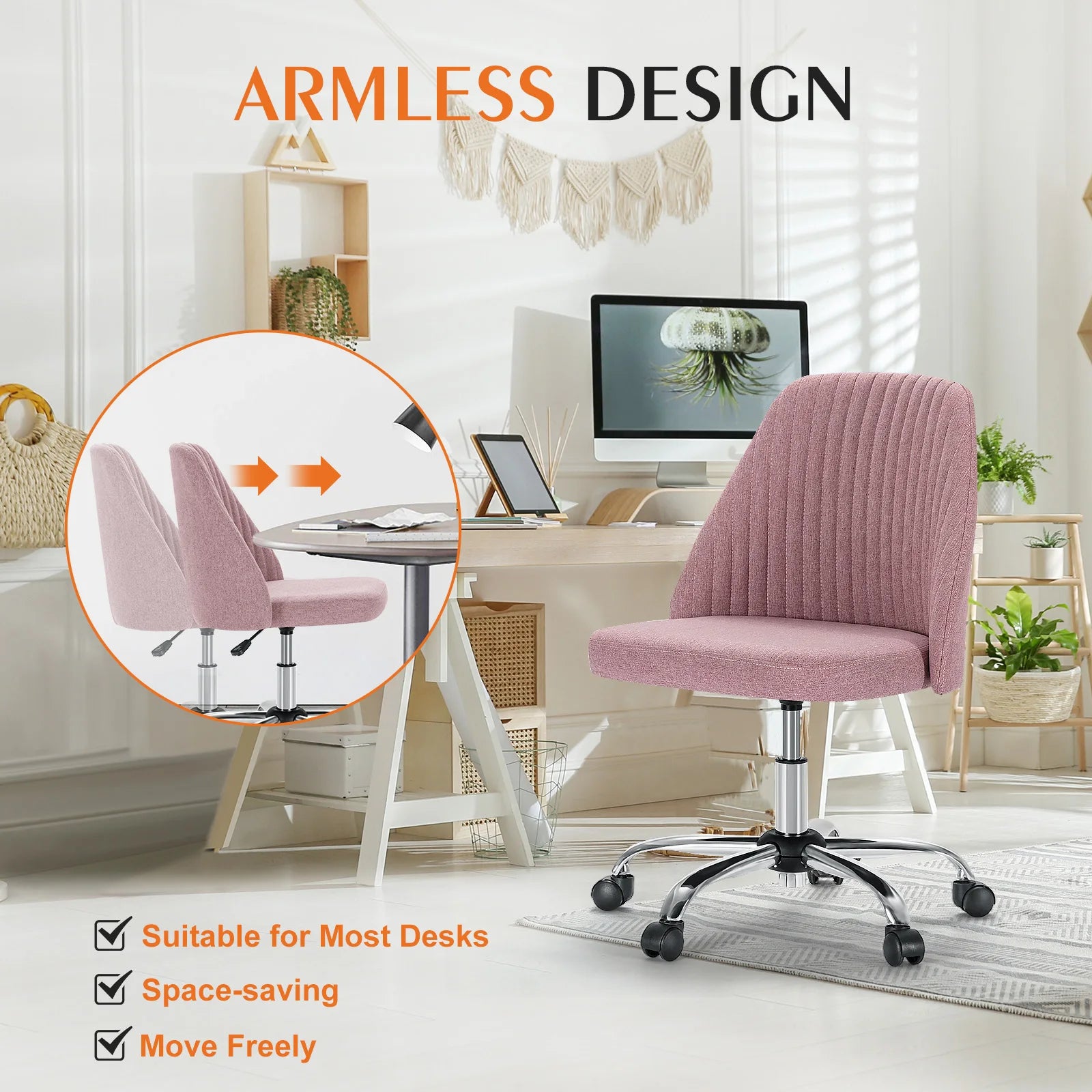 JHK Armless Small Desk Office Chair