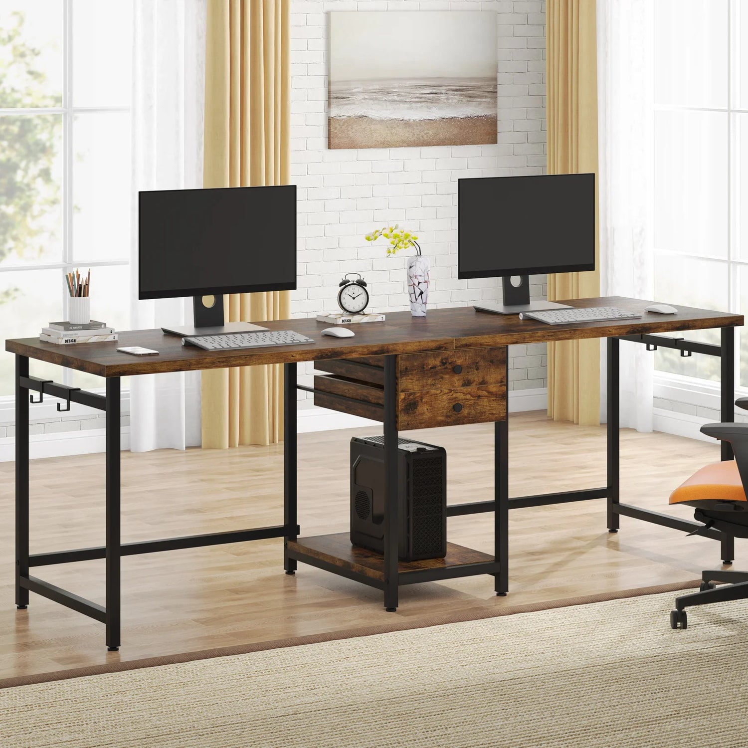 Tribesigns Two Person Desk with 2 Drawers
