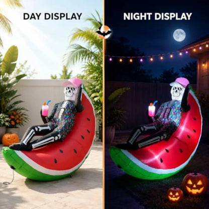 6.9 Foot Skeleton Reclining on Watermelon Slice Inflatable Decoration