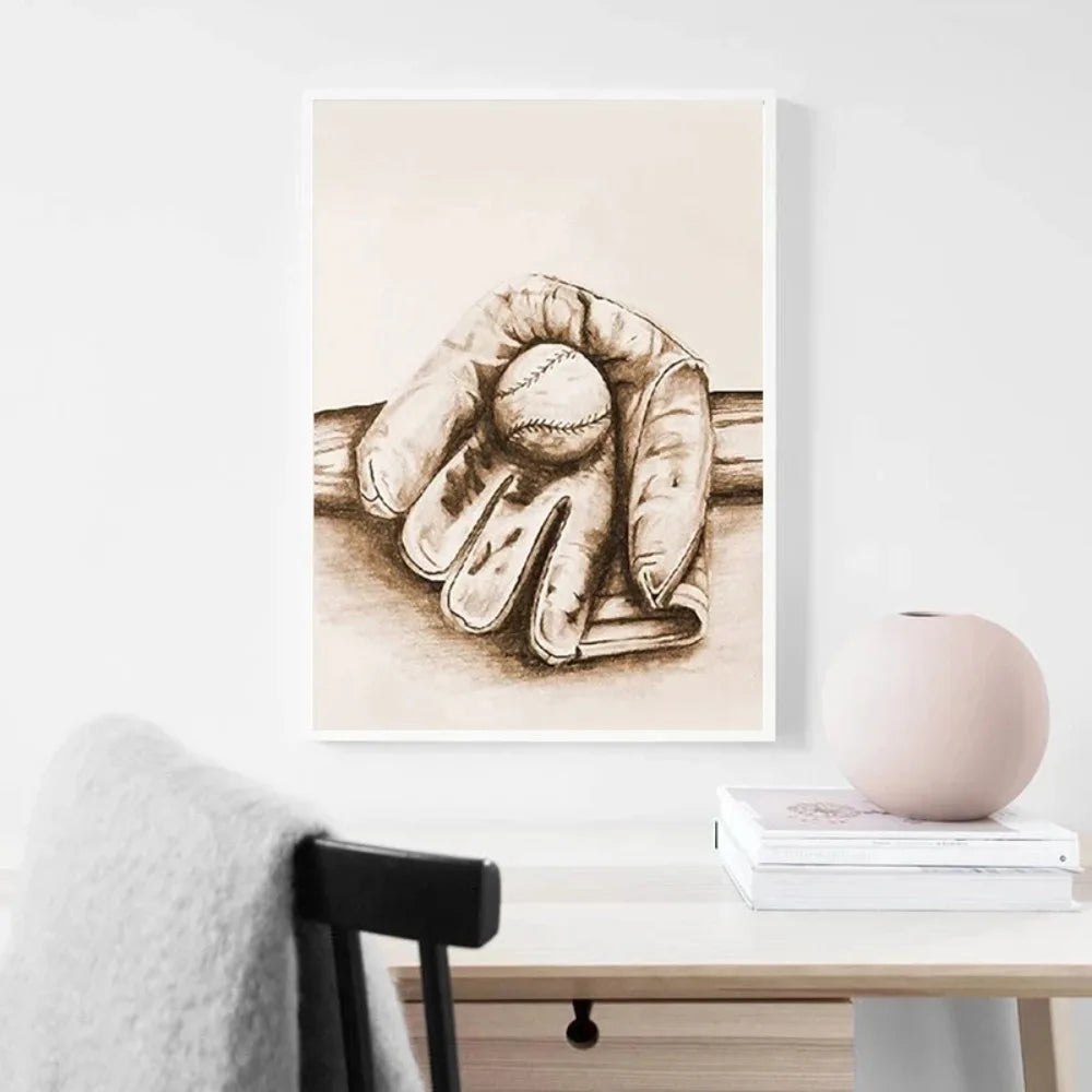 Vintage Inspired Nordic Canvas Wall Art Highlighting Baseball, Football, Soccer, Basketball