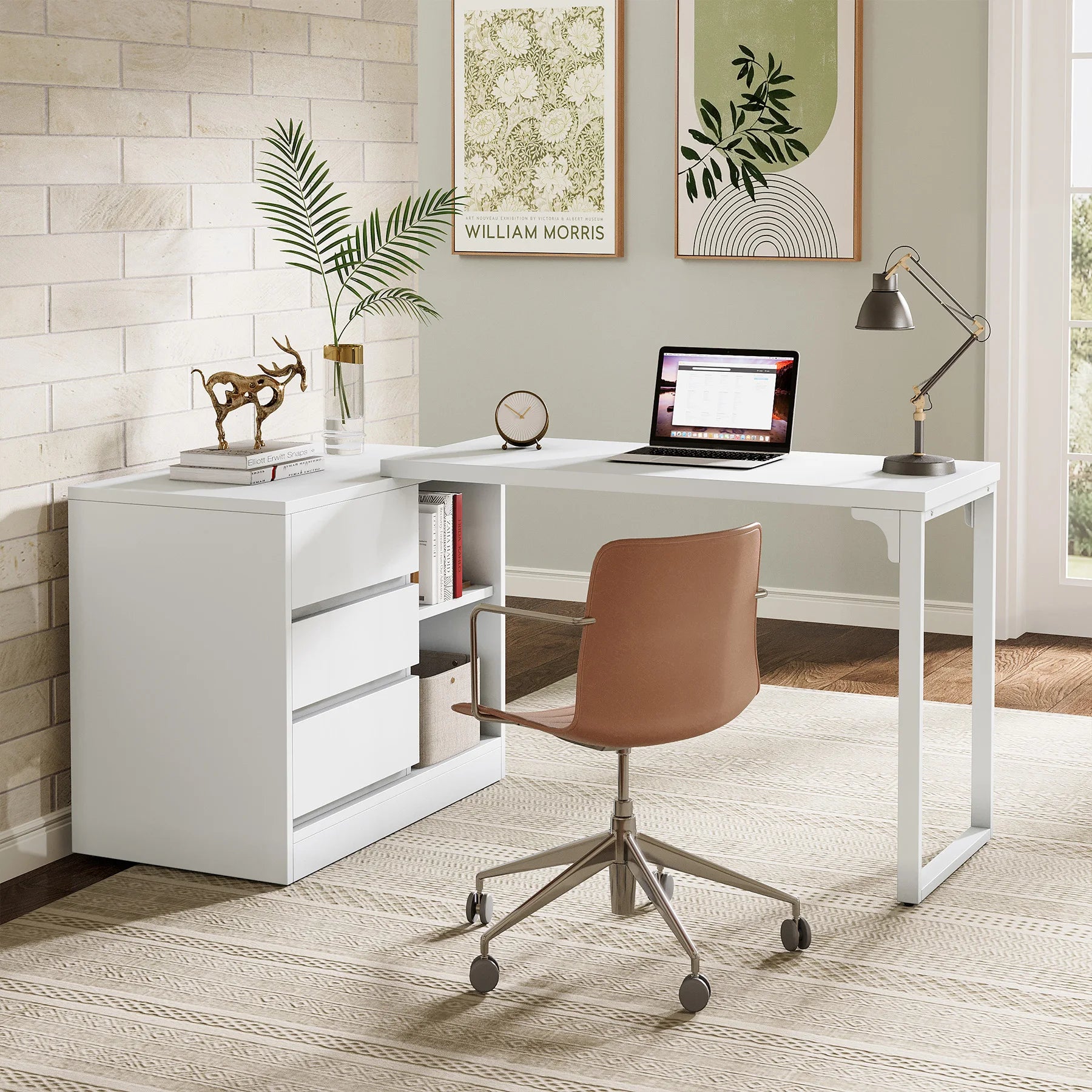 Tribesigns L-Shaped Computer Desk with Drawers and Shelves