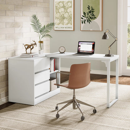 Tribesigns L-Shaped Computer Desk with Drawers and Shelves