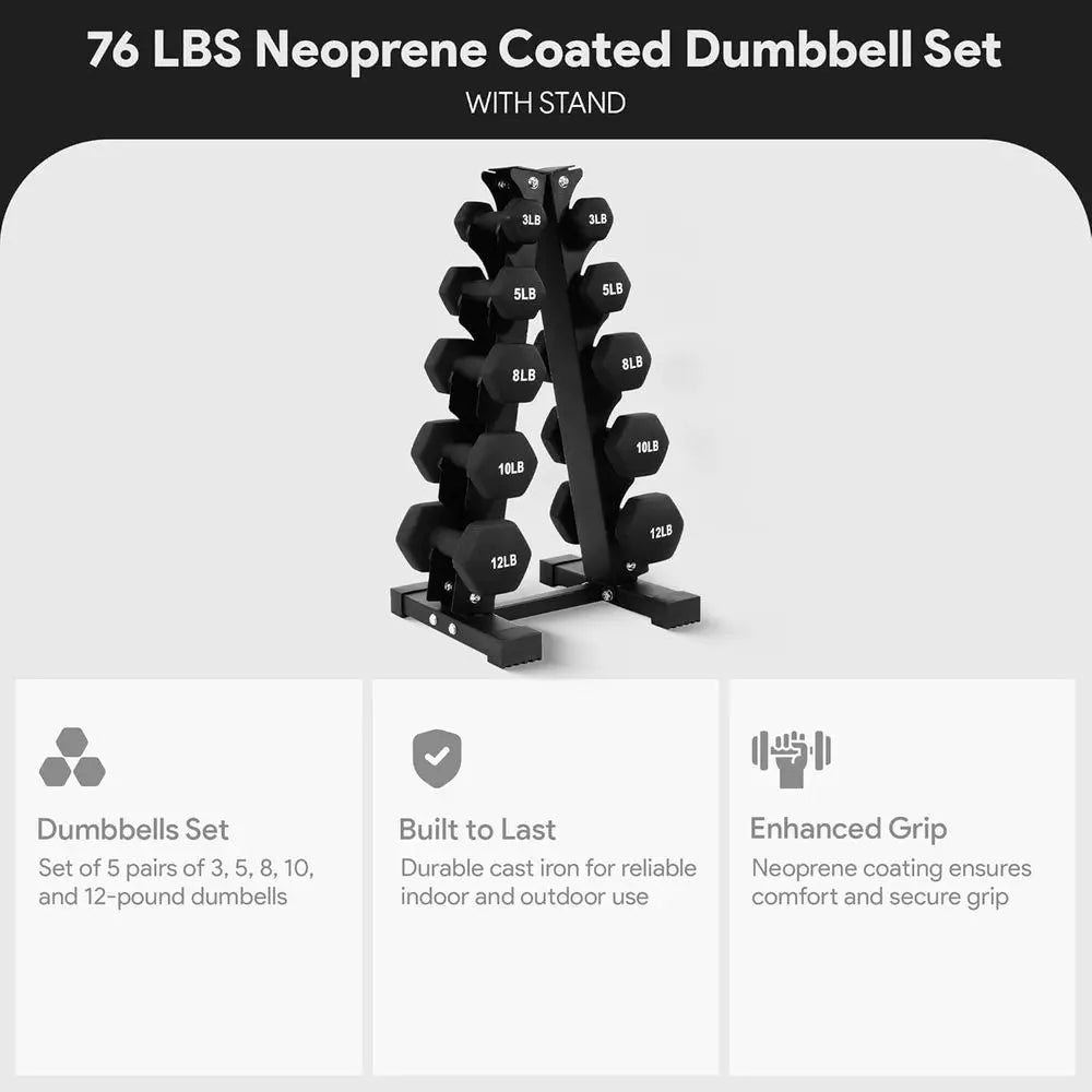 Hex Neoprene Iron Dumbbell Set With Stand