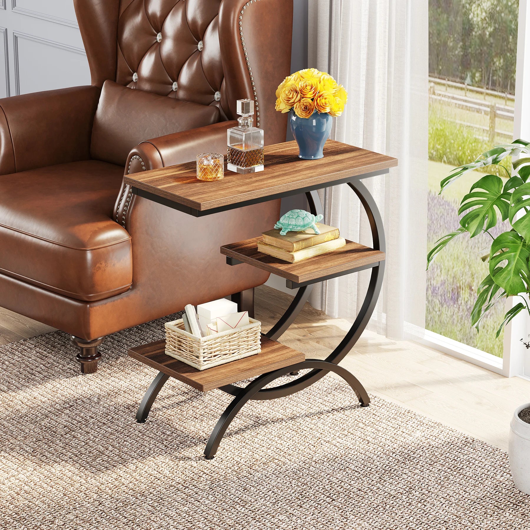 Tribesigns C-Shaped End Table with 3-Tiers