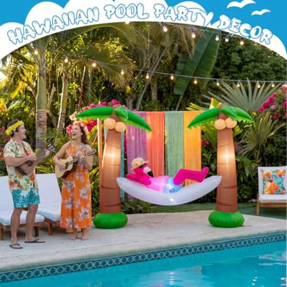 5 Foot Outdoor Flamingo in Hammock with Palm Trees Inflatable Decoration