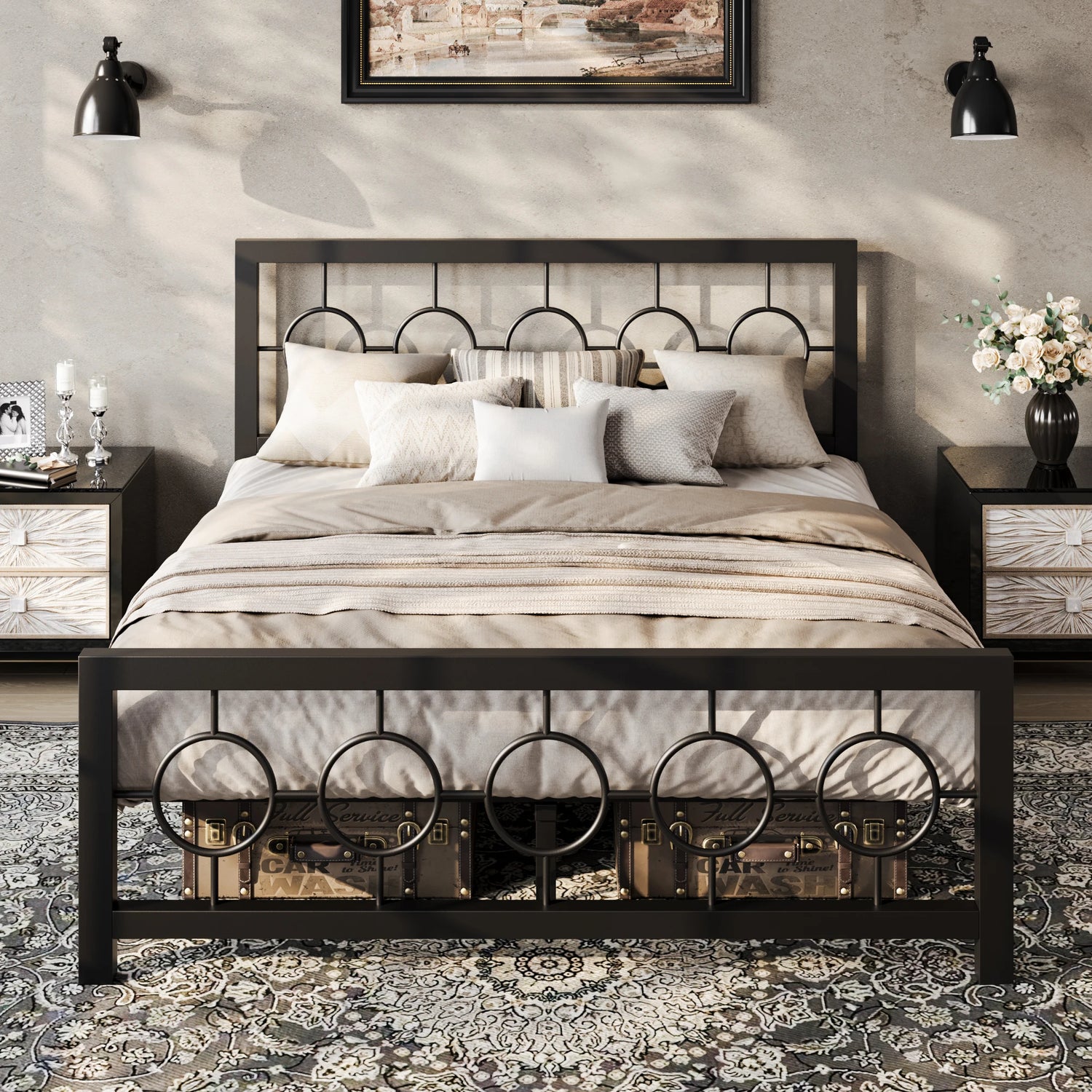 Metal Vintage Circular Design Headboard and Footboard