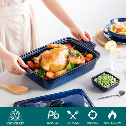 Vancasso Starry 3.8/1.9 Quart Blue Casserole Baking Dish
