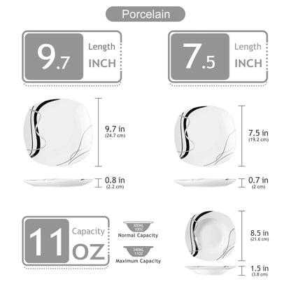 MALACASA 18 or 36-Piece Porcelain Ceramic Black Line Kitchen Tableware