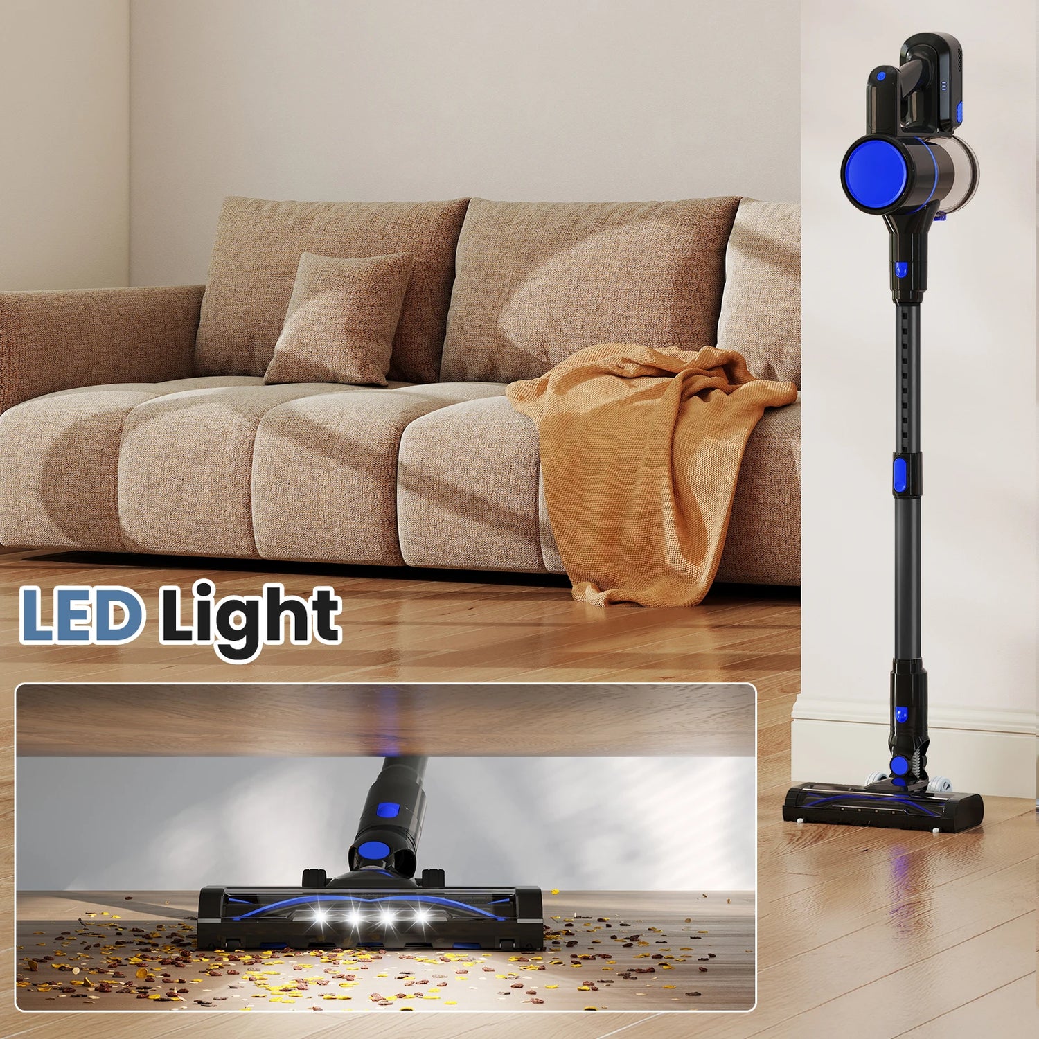 JHK Lightweight Cordless Vacuum Cleaner with Flexible Extendable Pole