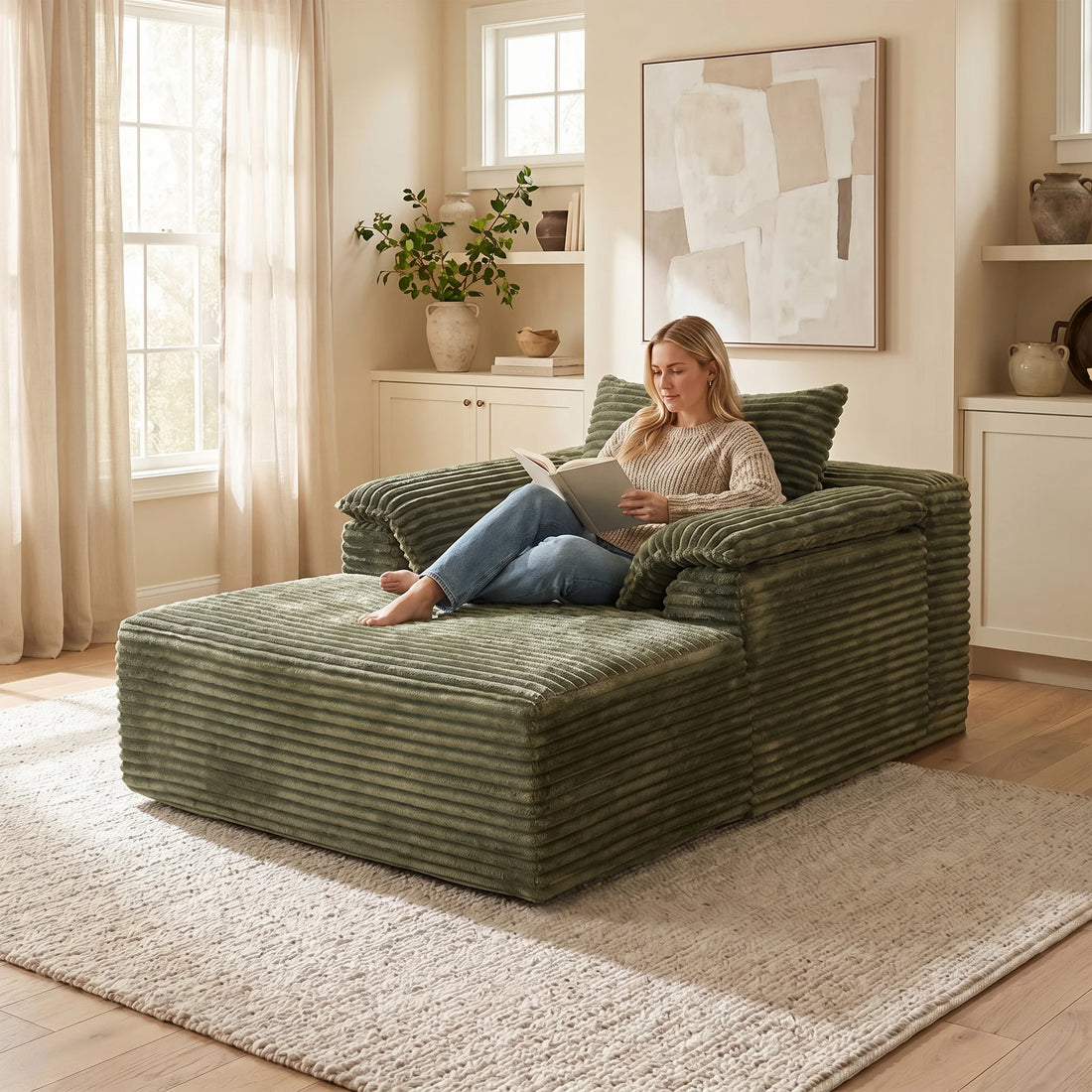 67" Oversized Corduroy Fabric Lounge Chair with Armrests