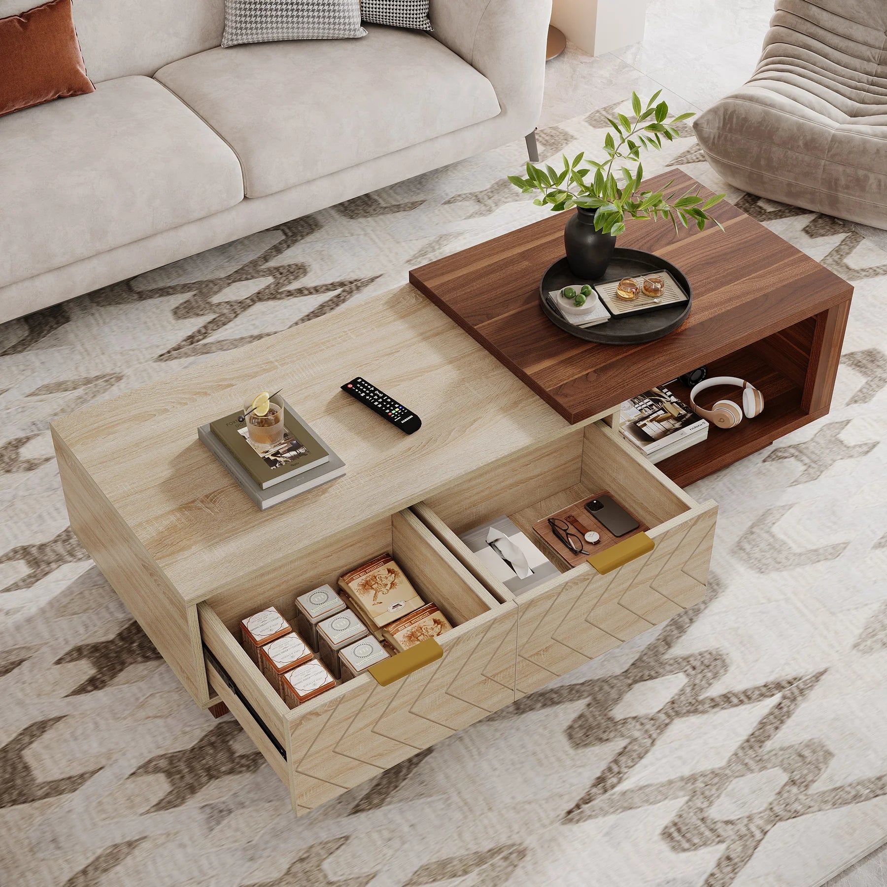 Tribesigns Extendable Coffee Table with Drawers