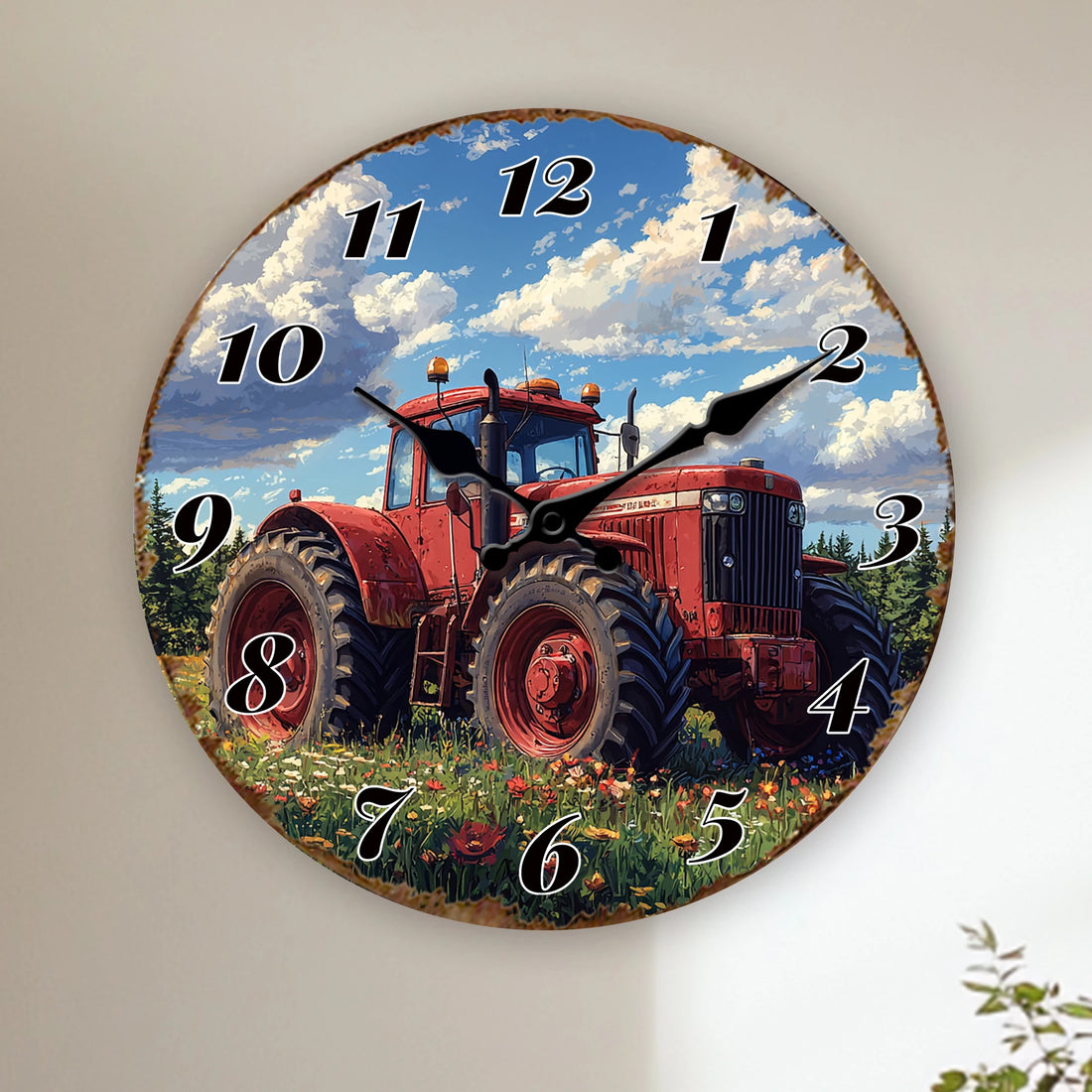 Round Vintage Tractor Wall Clock