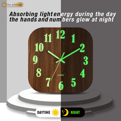 Square Glow-in-the-Dark Wall Clock with Bright Luminescent Numbers