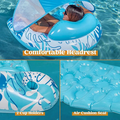 JOYFY XL Inflatable Lounge Chair with Canopy and Cup Holders