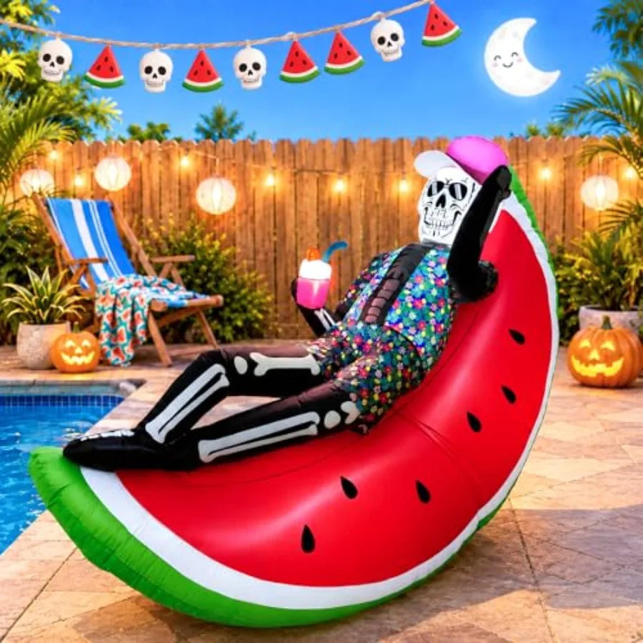 6.9 Foot Skeleton Reclining on Watermelon Slice Inflatable Decoration