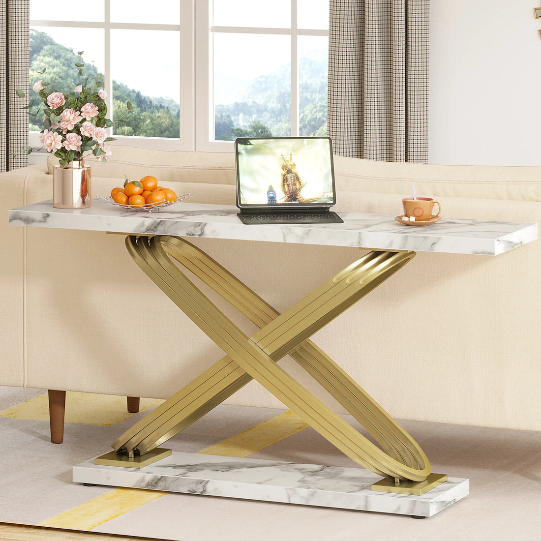Tribesigns 55 Inch Modern Faux Marble Console Table
