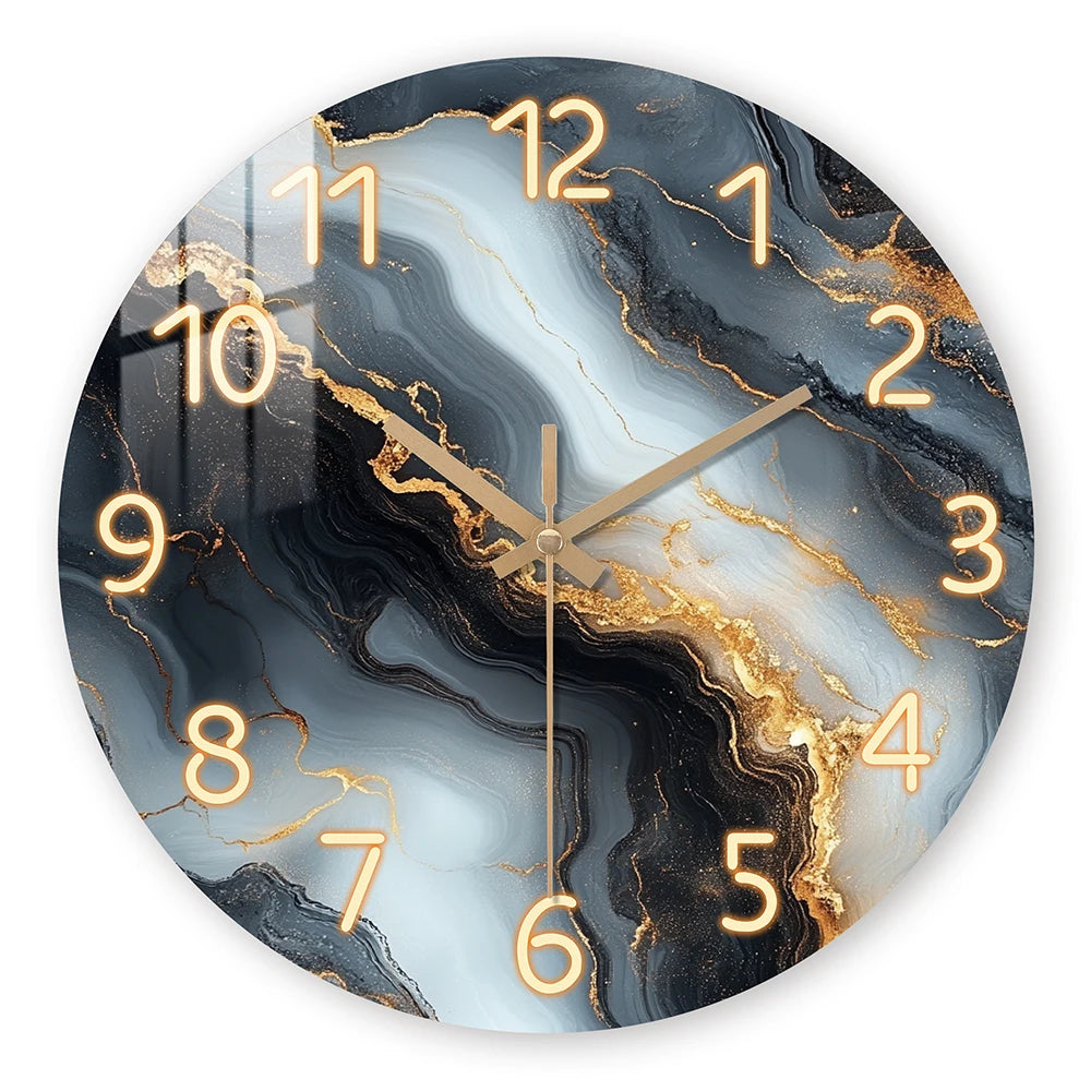 Blue and Gold Marble-Like Round Wall Clock