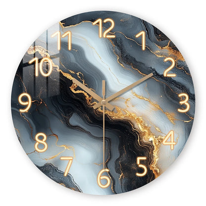Blue and Gold Marble-Like Round Wall Clock