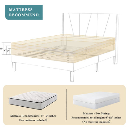 Platform Bed Frame with Geometric Wingback Headboard