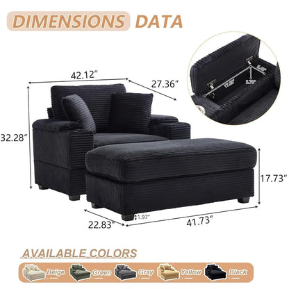 42.12" Oversized Indoor Chaise Lounge Chair with Ottoman