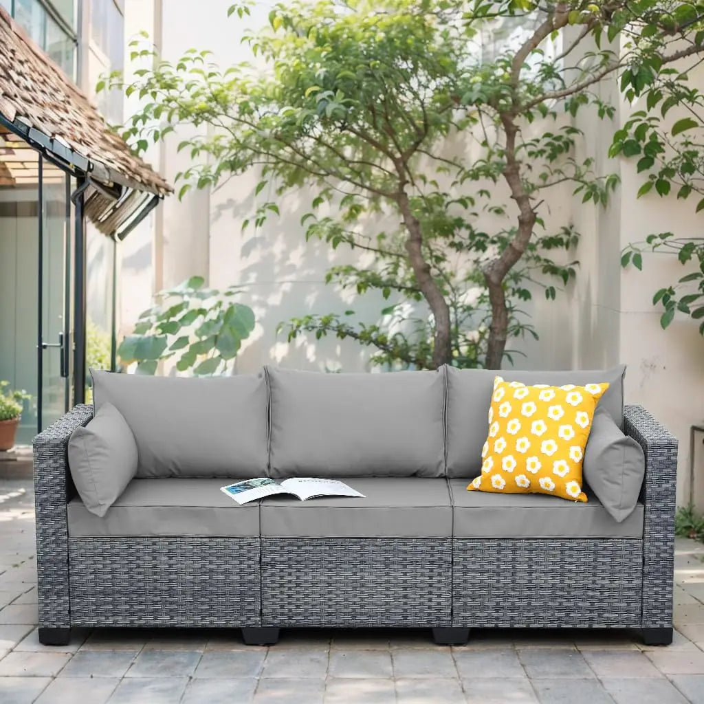 Outdoor Modern 3-Seat Patio Sofa with High Backrest