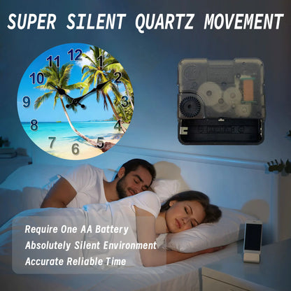 Tropical Blue Sky with Beach and Palm Trees Wall Clock