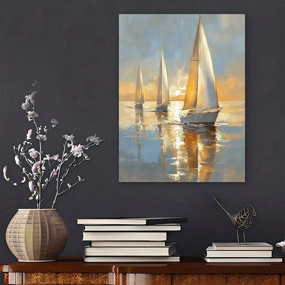 Charming Soft Pastel Sailing Boat at Sea Wall Art