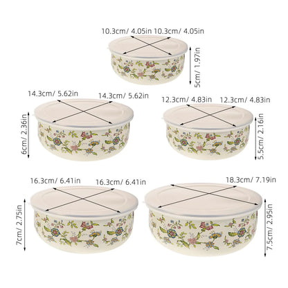 5-Piece Vintage Style Enamel Mixing Bowls with Lids