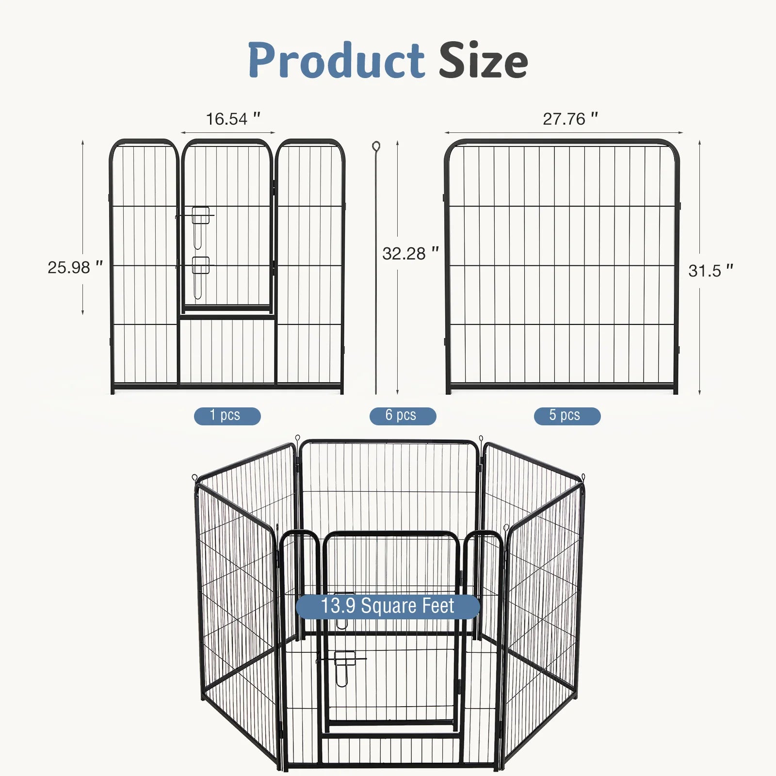 JHK 6 Panel Foldable Metal Dog Playpen