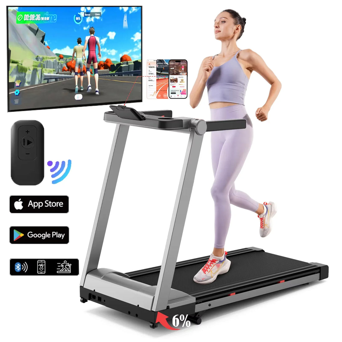 Foldable Incline Home Treadmill Walking Pad with Touch Screen