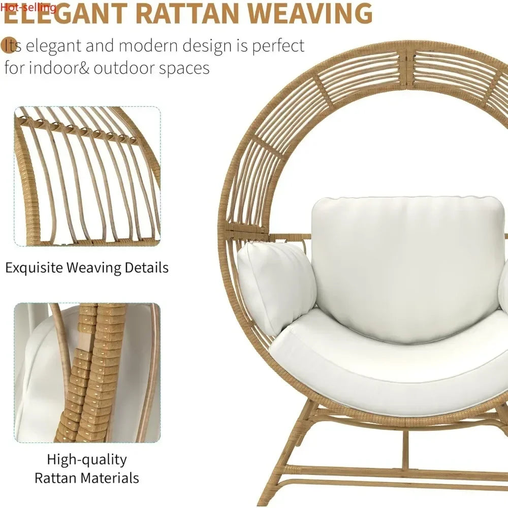Oversized Rattan Egg Chair with Thick Cushions