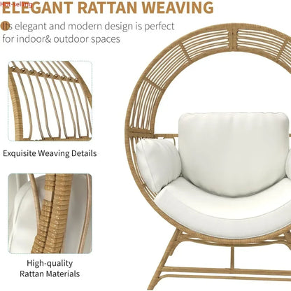 Oversized Rattan Egg Chair with Thick Cushions