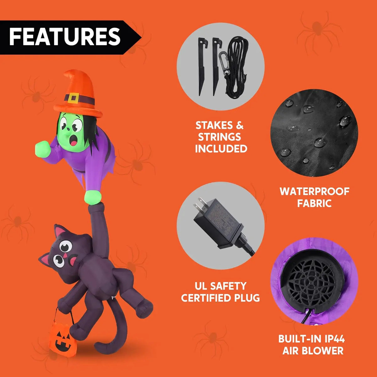 8 Foot Halloween Inflatable Witch and Black Cat Decoration