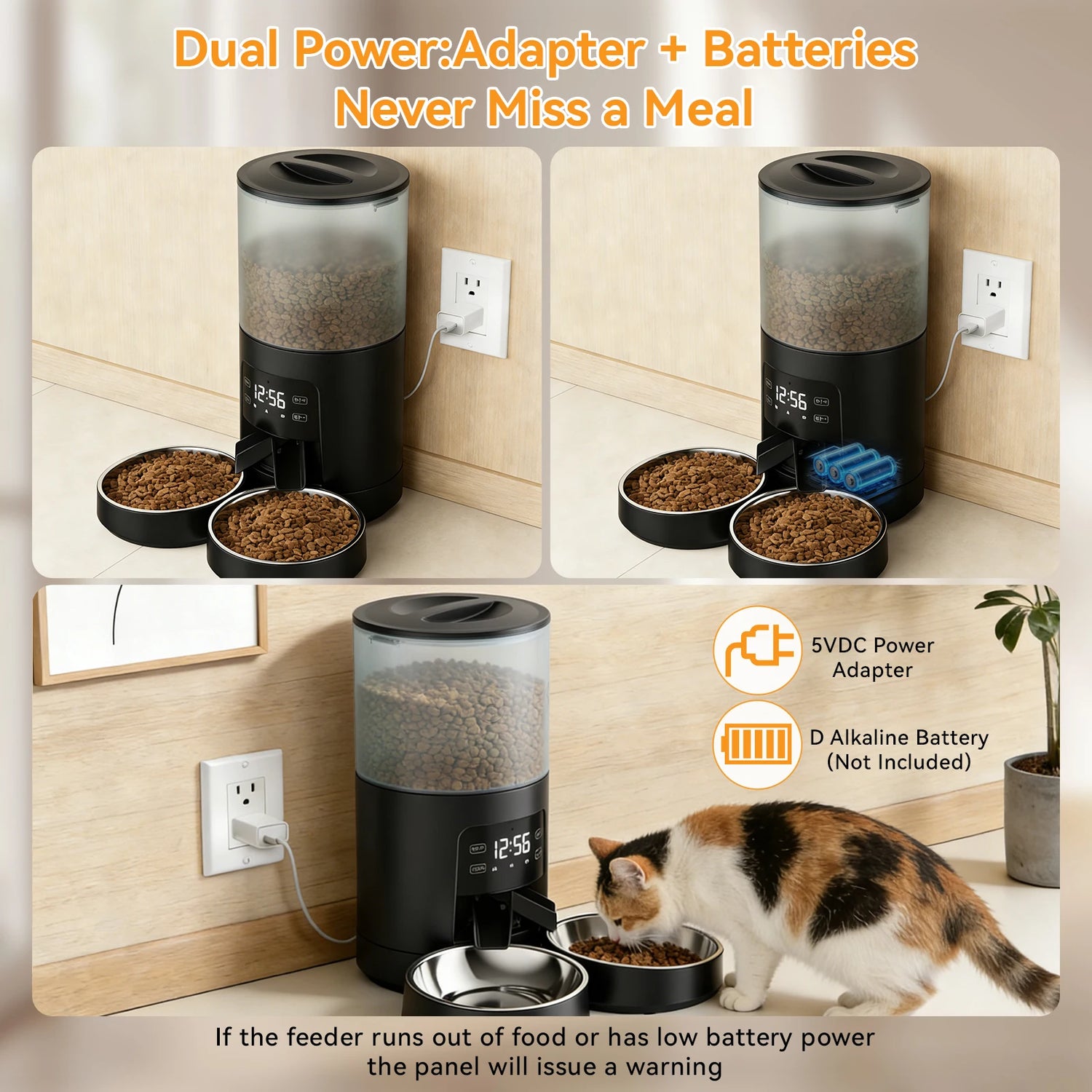 JHK 6L Automatic Timed Pet Feeder with 2 Stainless Bowls