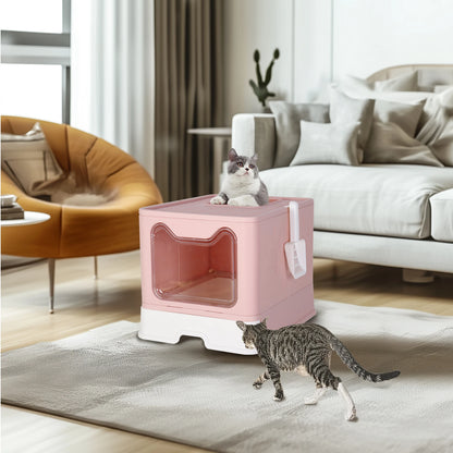 Large Enclosed Cat Litter Box with Scoop Drawer