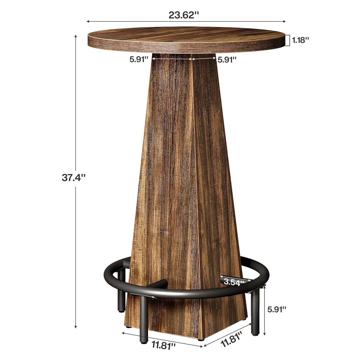 Tribesigns Round Bar Table 37" | Rustic Pub Table with Metal Footrest