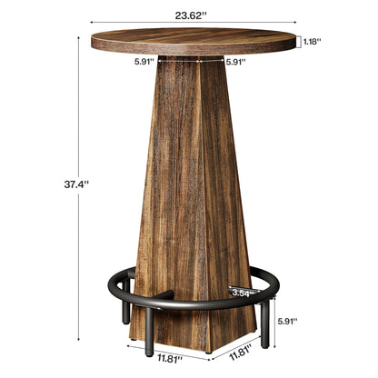 Tribesigns Round Bar Table 37" | Rustic Pub Table with Metal Footrest