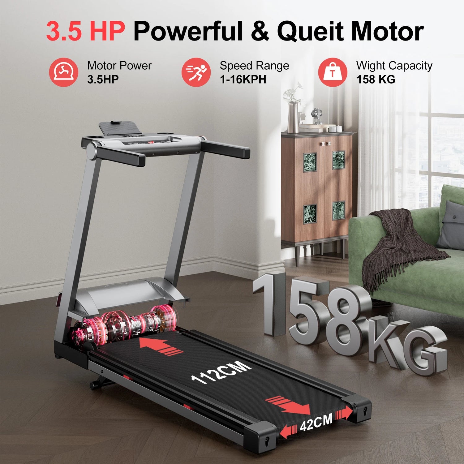 Foldable Incline Home Treadmill Walking Pad with Touch Screen
