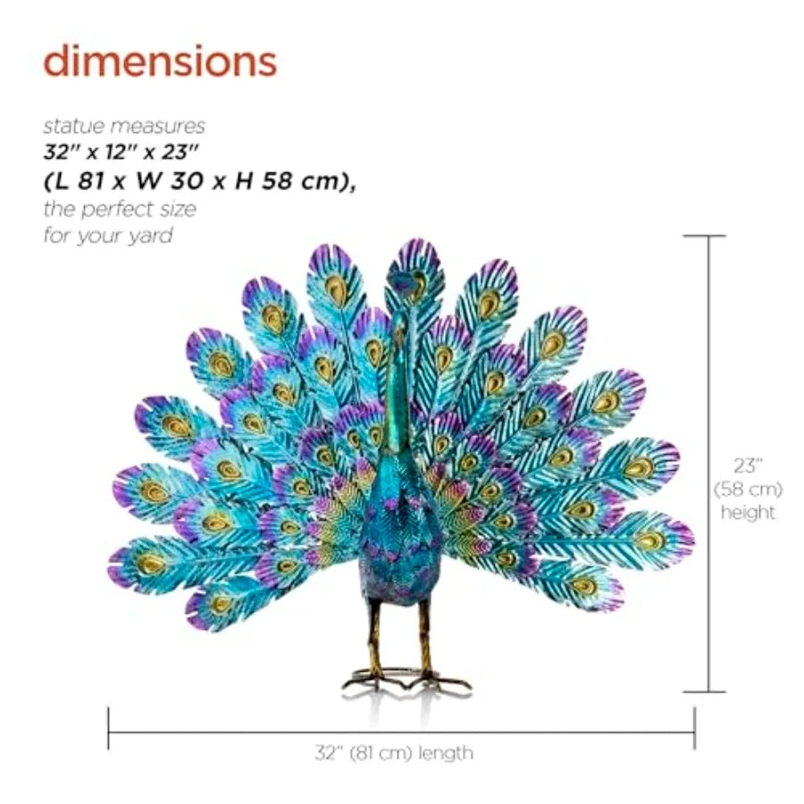 Vibrant Outdoor Metallic Peacock Yard Statue