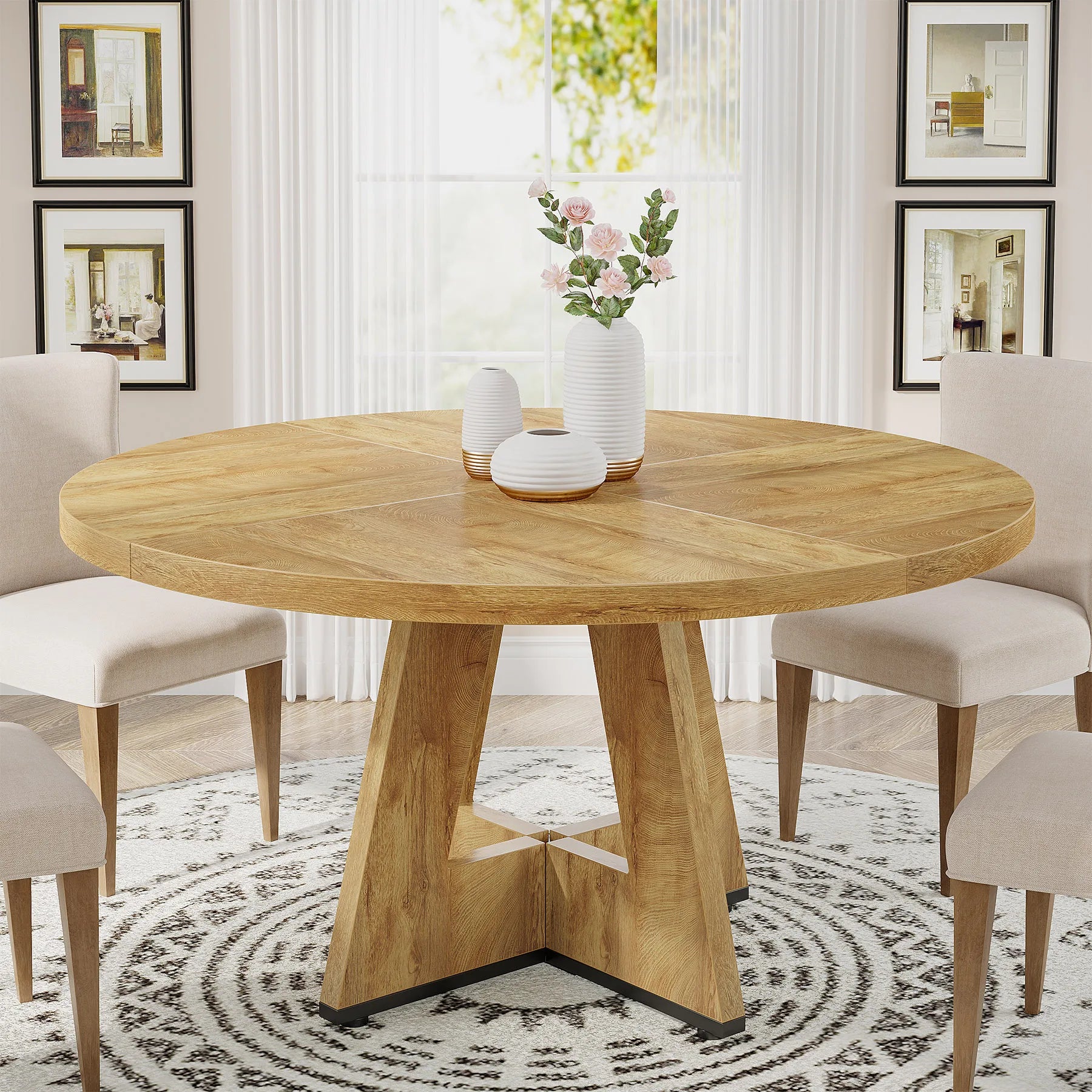 Tribesigns Farmhouse Style Round Dining Table for 4