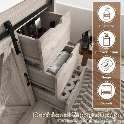 36 Bathroom Vanity Sink Faucet Mirror Farmhouse Cabinet Barn Door Drawers Bath Storage Grey, Custom