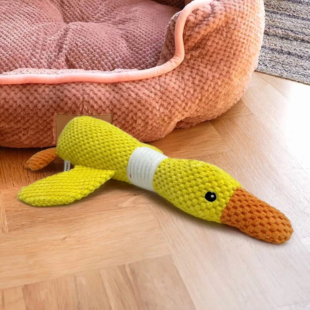 Adorable Yellow Duck Plush Dog Toy with Inside Squeaker