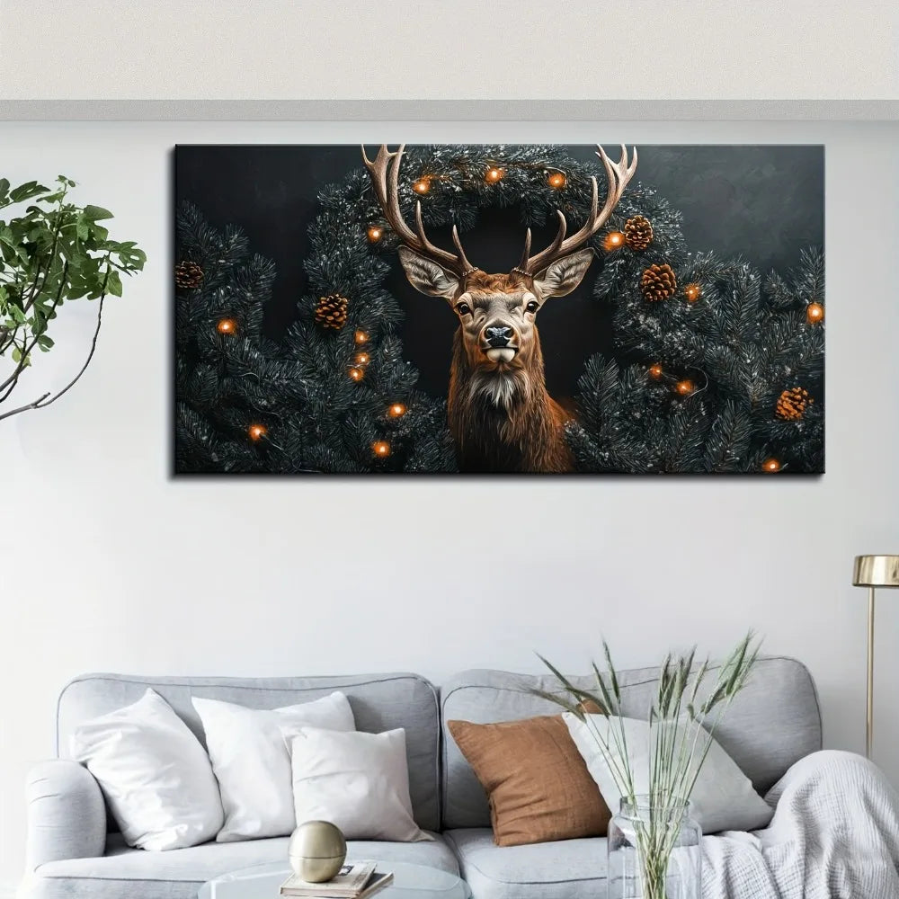 Elegant Reindeer Holiday Landscape Wall Art