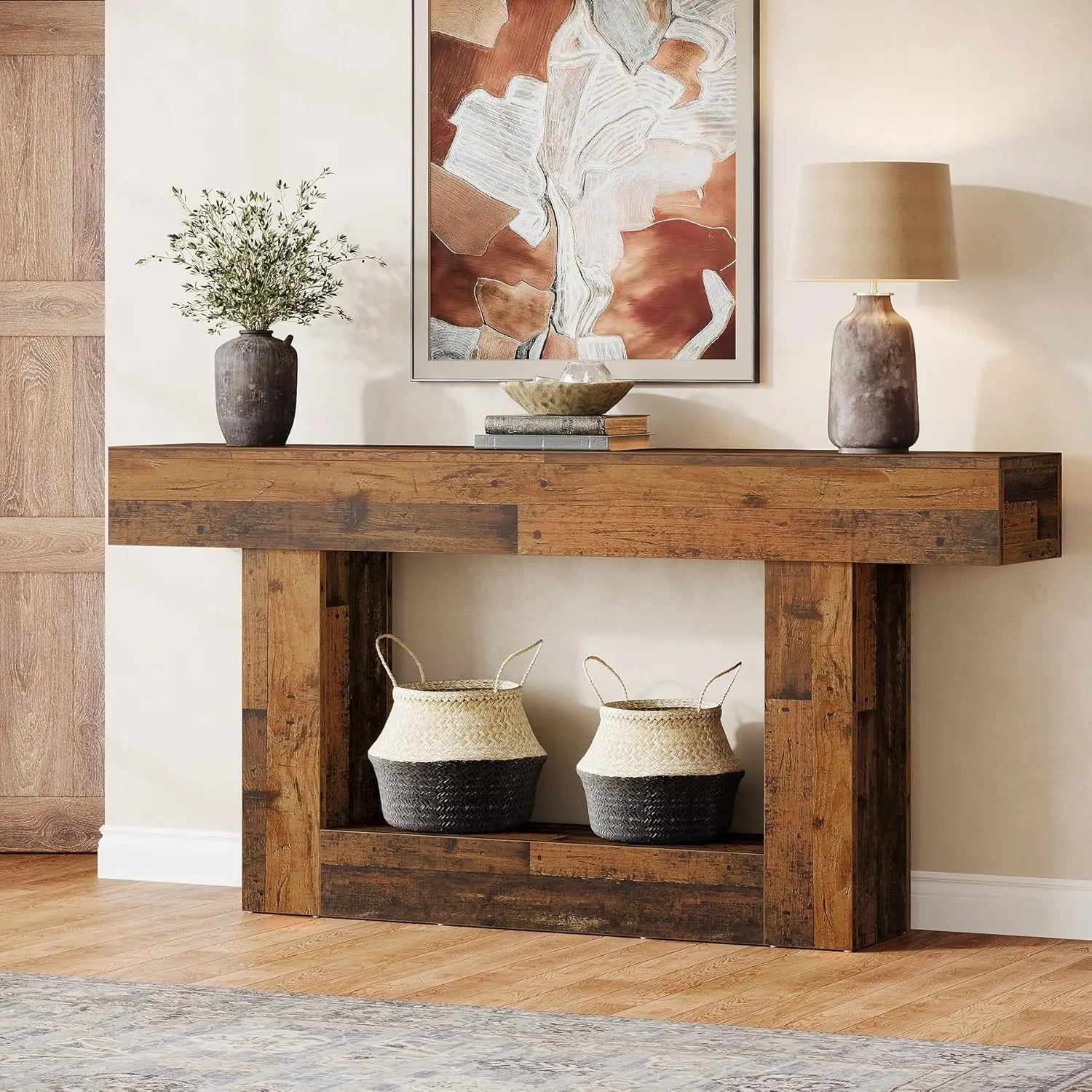 LITTLE TREE 63 Inch Farmhouse Style 2-Tier Table