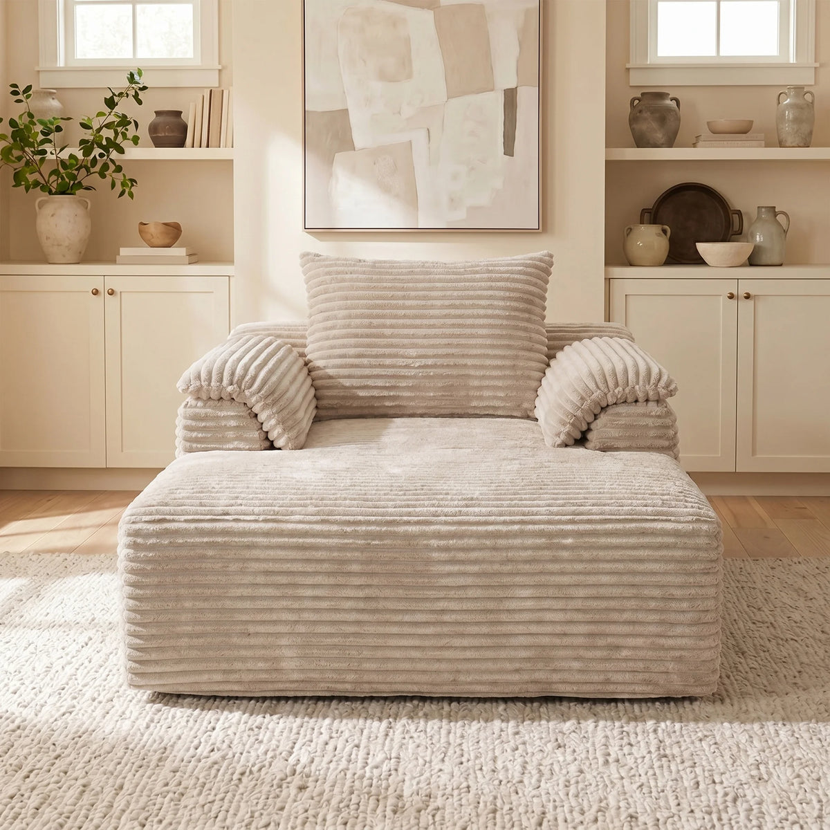 67" Oversized Corduroy Fabric Lounge Chair with Armrests