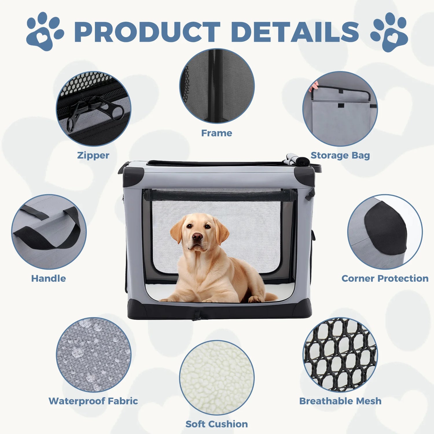 JHK Foldable Soft Dog Crate Portable Pet Kennel