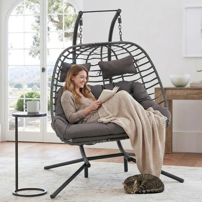 Outdoor Double Egg Swing Chair with Stand