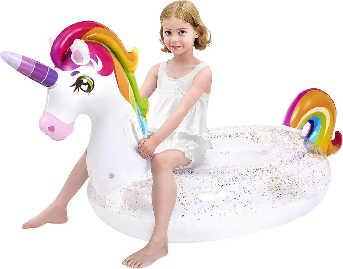 Unicorn Inflatable Pool Float with Glitter
